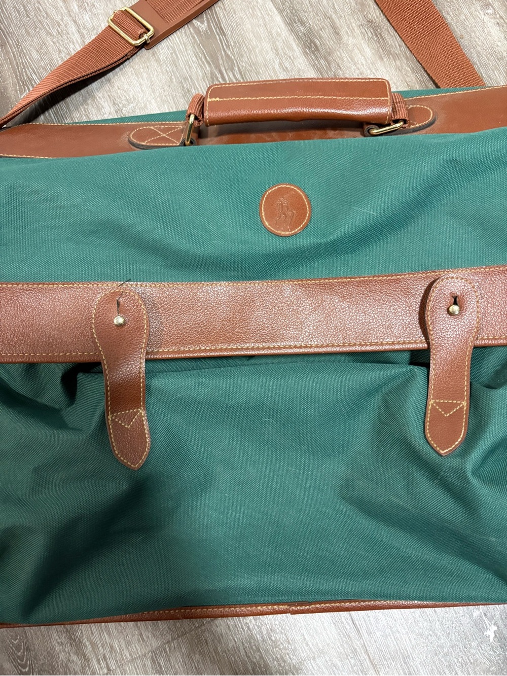 Polo by Ralph Lauren Green Canvas Duffel with Brown Leather Trim - Picture 5 of 7